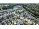 Overhead view of a neighborhood with houses surrounding serene ponds, with tree-lined streets and well-maintained lawns at 1484 Milldam Pass, Johns Island, SC 29455
