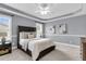 A serene main bedroom with a upholstered headboard, neutral decor, and natural light at 1523 Nautical Chart Dr, Charleston, SC 29414