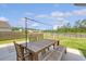Backyard featuring a large outdoor dining table with bench seating and partial views of a pond at 209 Parkwood Vista Way, Summerville, SC 29486