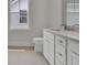 Well-lit bathroom features a modern vanity with white cabinets, quartz countertop, and stylish fixtures at 617 Du Bois Dr, Johns Island, SC 29455