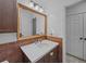Bathroom vanity featuring wood-look cabinets, a large mirror, sink and a view into a nearby room at 11 America St, Charleston, SC 29403