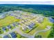Aerial view of a residential community with backyard pools, tree-lined streets, and well-maintained lawns at 266 Torslanda Ln, Summerville, SC 29486
