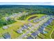 An aerial view of a residential community featuring single-Gathering homes, a pond, and lush green spaces at 266 Torslanda Ln, Summerville, SC 29486
