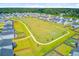 A beautiful aerial view of the neighborhood park with a soccer field and sidewalk at 266 Torslanda Ln, Summerville, SC 29486