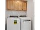 Convenient laundry room with modern washer and dryer, plus overhead storage cabinets at 314 O'Malley Dr, Summerville, SC 29483