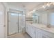 Bathroom boasts double sink vanity, large glass shower, and modern fixtures at 504 Sarno Way, Summerville, SC 29486