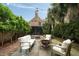 Spacious outdoor patio with a fire pit, stylish seating, and manicured landscaping at 55 E Bay St, Charleston, SC 29401