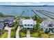 Expansive aerial view showcases a waterfront home with lush landscaping, multiple docks, and coastal neighborhood at 553 Old Compass Rd, Daniel Island, SC 29492