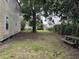 A neglected backyard with sparse grass, a mature tree, and a weathered picnic table at 6 Orrs Ct, Charleston, SC 29403