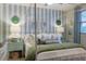 Comfortable bedroom features a four-poster bed, striped walls, and coordinated decor at 10 Teaneck Rd, Goose Creek, SC 29445