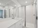 Bathroom features a single sink, white cabinets, and a glass-enclosed shower at 108 Lefton Lndg, Summerville, SC 29485