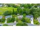 Overhead shot of a home in a well-treed community, near a lake and adjacent to a green community space at 2026 Thornhill Dr, Summerville, SC 29485