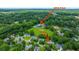 An aerial view of the home and community, highlighting the HOA pool, the lake, and lush landscaping at 2026 Thornhill Dr, Summerville, SC 29485