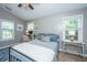 Cozy bedroom featuring two windows, a desk, and a comfortable queen-size bed at 2026 Thornhill Dr, Summerville, SC 29485