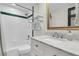 Classic bathroom with white subway tiles, marble countertop, and tiled floors at 2142 Golfview Dr, Charleston, SC 29412
