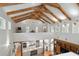 Open-concept living space featuring an exposed beam ceiling, modern kitchen and living space with wood floors at 2217 Ramsay St, Charleston, SC 29412
