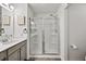 Bathroom featuring a modern vanity, glass shower, and contemporary fixtures at 328 Surfbird Rd, Summerville, SC 29486
