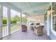 Comfortable screened porch with wicker furniture, ceiling fan, and calming blue ceiling at 401 Felders Ln, Johns Island, SC 29455