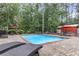 Backyard swimming pool with lounge chairs and a patio under the shade of tall trees at 4352 Park Island Rd, Hollywood, SC 29449