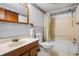 Functional bathroom featuring a vanity, toilet, and tub with shower, ready for upgrades and personalization at 4822 Parker Dr, North Charleston, SC 29405