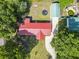 Aerial view of a home with large backyard including trampoline, detached garage, and other ammenities at 617 Deepwood Ct, Moncks Corner, SC 29461