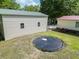 Shed and backyard featuring a trampoline and lawn mower, partially surrounded by a chain-link fence at 617 Deepwood Ct, Moncks Corner, SC 29461