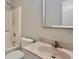 Bathroom featuring a shower-tub combo, toilet, and speckled vanity at 108 Alston Cir, Goose Creek, SC 29445