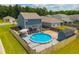 Aerial view of a fenced backyard with a pool, hot tub, gazebo, and shed at 118 Lagoona Dr, Summerville, SC 29483