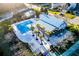 A high angle showcases a pool and seating under the shelter, all situated among palm trees and landscaping at 1460 Oldenburg Dr, Mount Pleasant, SC 29429