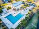 Aerial view of the community pool, featuring palm trees, a covered picnic area, and lounge seating at 1460 Oldenburg Dr, Mount Pleasant, SC 29429