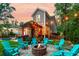 Beautiful backyard with a fire pit, seating area, and lush landscaping at 1728 Wellstead St, Mount Pleasant, SC 29466