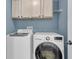 Functional laundry room with a modern washer and dryer, complemented by overhead cabinets for convenient storage at 1728 Wellstead St, Mount Pleasant, SC 29466