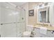 Bathroom with a glass-enclosed shower, white subway tile and granite countertop at 196 Dogwood Ridge Rd, Summerville, SC 29485