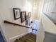 View of staircase with carpet runner and a collection of framed pictures going up the wall at 206 White Gables Dr, Summerville, SC 29483