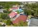 Aerial view highlighting a beautiful clubhouse, pool, and tennis courts at 220 Ponsbury Rd, Mount Pleasant, SC 29464