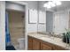 Bathroom featuring a shower, a sink with granite countertops, and a neutral color palette at 2438 Hansard Dr, North Charleston, SC 29406