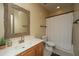 Cozy bathroom features a framed mirror, a vanity with storage, and a shower with curtain at 3012 Candela Grove Dr, Charleston, SC 29414