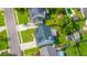 Aerial shot of the back of a home featuring a screened patio, shed, yard and garden areas at 311 Aberdeen Cir, Summerville, SC 29483