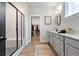 Elegant primary bathroom featuring modern fixtures, walk-in shower, and vanity at 501 Rhythm St, Summerville, SC 29486