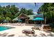 A tranquil community pool with lounge chairs and a shaded pavilion, providing a perfect retreat for relaxation and entertainment at 5152 Coral Reef Dr, Johns Island, SC 29455