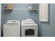 Laundry room features white washer and dryer, shelving for storage, and a clean, functional design at 786 Ridgley Dr, Summerville, SC 29486