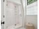 Elegant bathroom with a glass-enclosed shower featuring white subway tile and a window at 922 Kincade Dr, Mount Pleasant, SC 29464