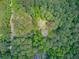 Aerial view of a wooded property featuring a home with a neutral-colored roof, surrounded by lush green trees at 107 Kimberwicke Dr, Summerville, SC 29483