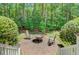 Landscaped backyard featuring a circular brick patio with an outdoor fire pit at 107 Kimberwicke Dr, Summerville, SC 29483