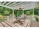 This cozy back patio features overhead shade and an outdoor dining set at 107 Kimberwicke Dr, Summerville, SC 29483