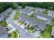 Wide aerial shot showcases a dense townhome community, manicured lawns, and ample parking at 108 Rosefield Ct, Summerville, SC 29485