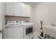 Bright laundry room featuring a modern washer and dryer, white cabinets, and sink for added convenience at 1973 Parish House Cir, Johns Island, SC 29455