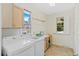 Laundry room features front-loading washer and dryer, built-in cabinets, counter and natural light at 2369 Rice Pond Rd, Charleston, SC 29414