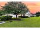 Beautiful one-story home featuring lush green lawn with landscaped bushes and trees for enhanced curb appeal at 5013 Franconia Dr, Summerville, SC 29485