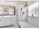 Main bathroom featuring a double sink vanity and a glass walk-in shower at 5013 Franconia Dr, Summerville, SC 29485